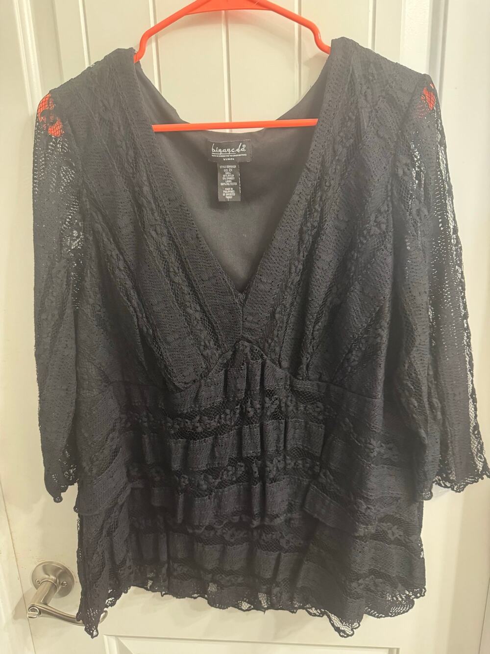 Biyaycda Plus Size 2X Black Lace Tiered Top